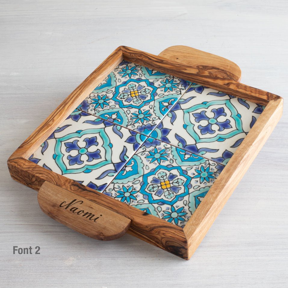 IBIZA Serving Tray OLIVE WOOD HANDCRAFTED FREE ENGRAVING - Jamailah