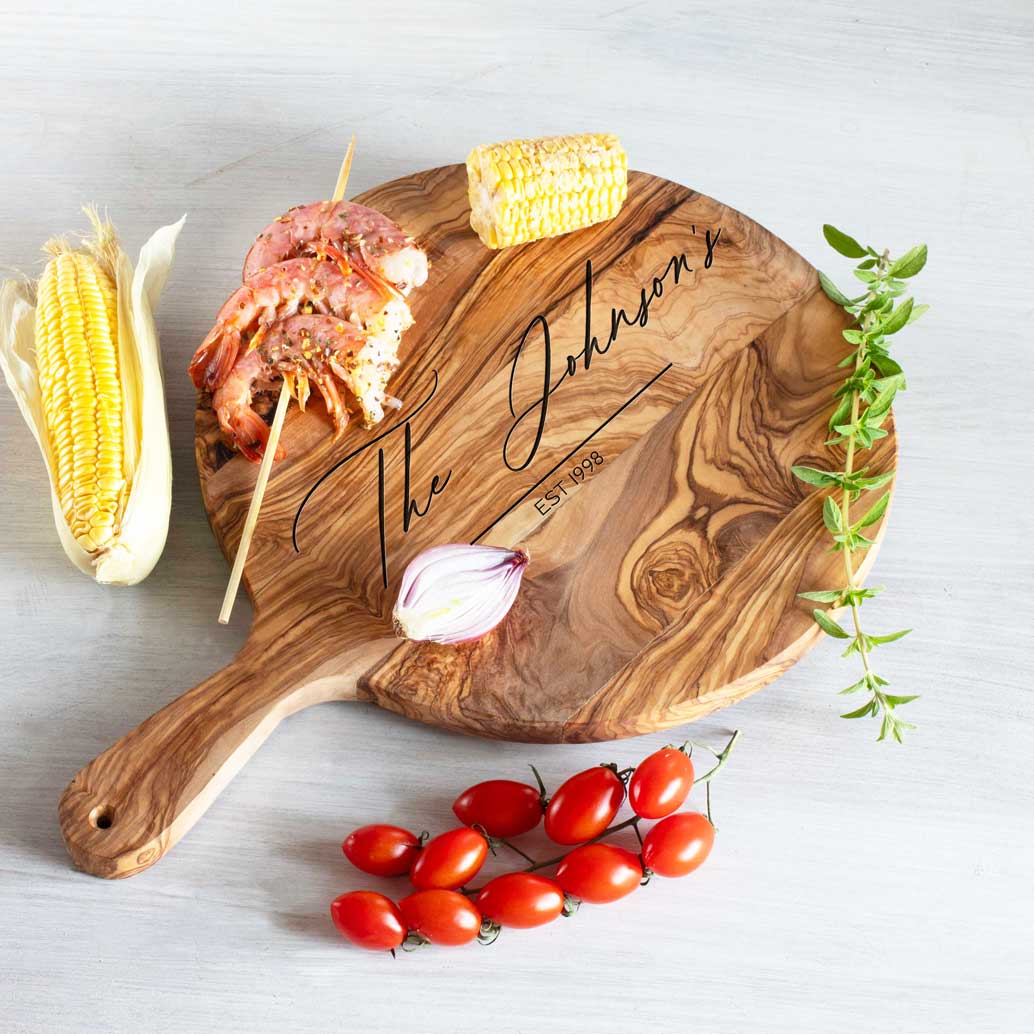 MALAGA Serving Board OLIVE WOOD HANDCRAFTED FREE ENGRAVING - Jamailah