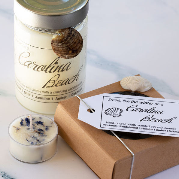 Hand-poured soy wax candle and tealights