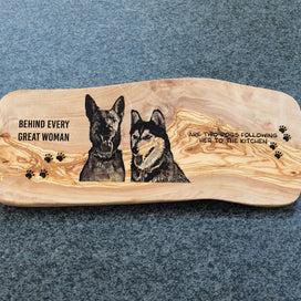 Olive Wood board with dog engraving