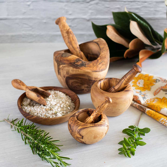 SEGGIANO Mortar and pestle OLIVE WOOD HANDCRAFTED - Jamailah