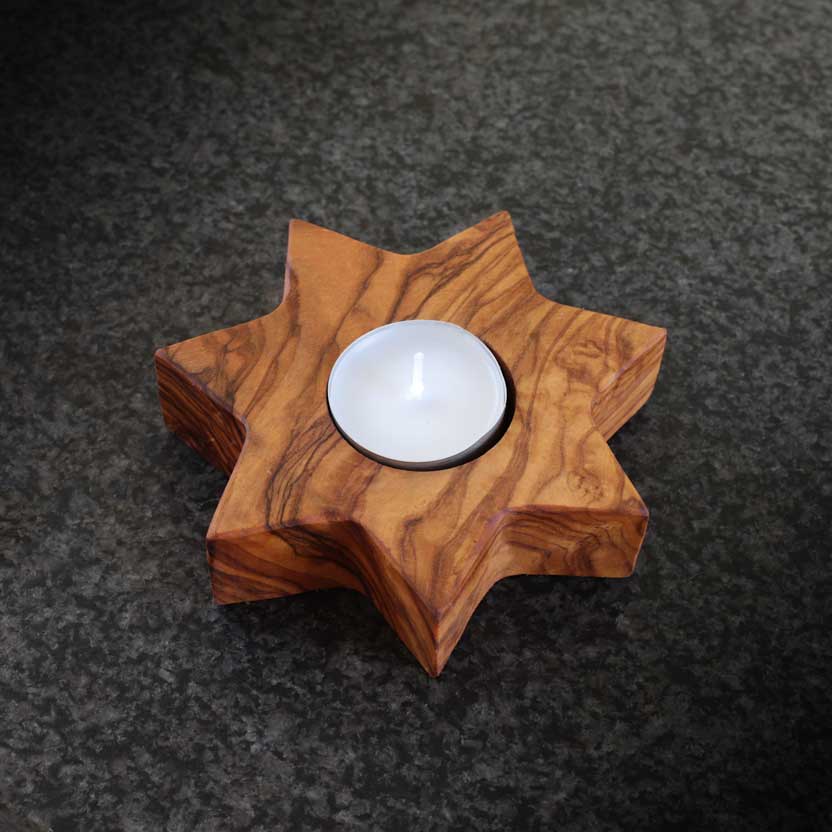 Gift set of 2 star candle holders from Olive Wood Handcrafted
